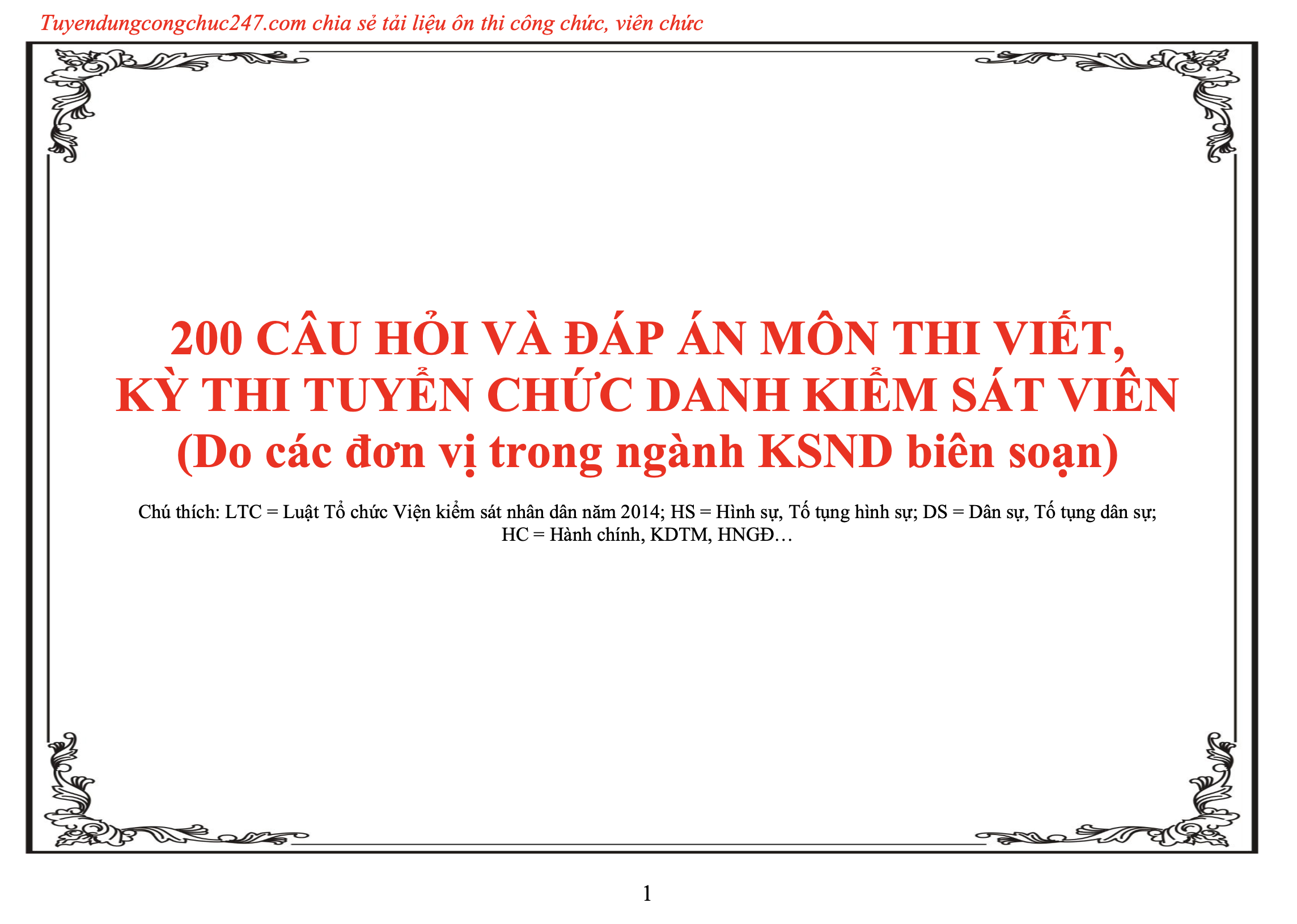 200 câu hỏi thi viết kiểm sát viên mới nhất
